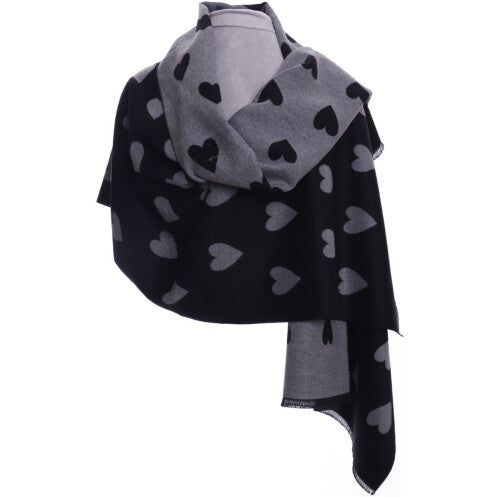 Heart Wrap Scarf - Grey & Black