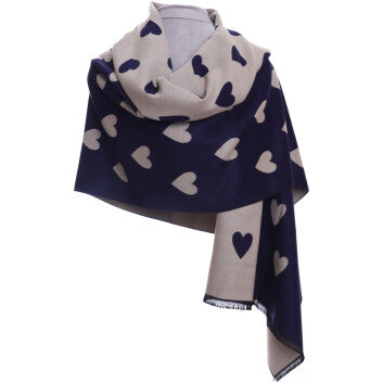 Heart Wrap Scarf - Navy & Cream