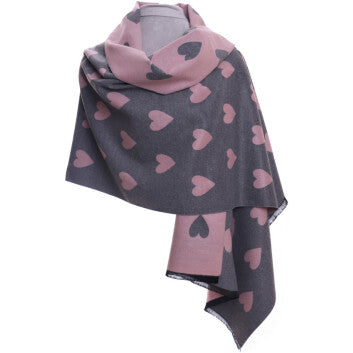 Heart Wrap Scarf - Grey & Pink