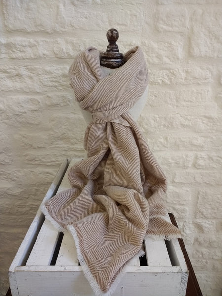 Cashmere Scarf in Caramel and Cream Herringbone