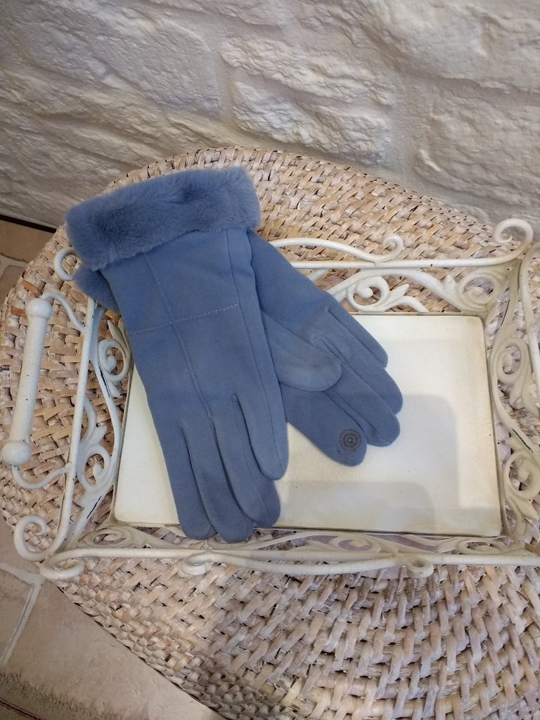 Blue Fur Trimmed Glove