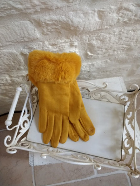 Mustard Fur Trimmed Glove